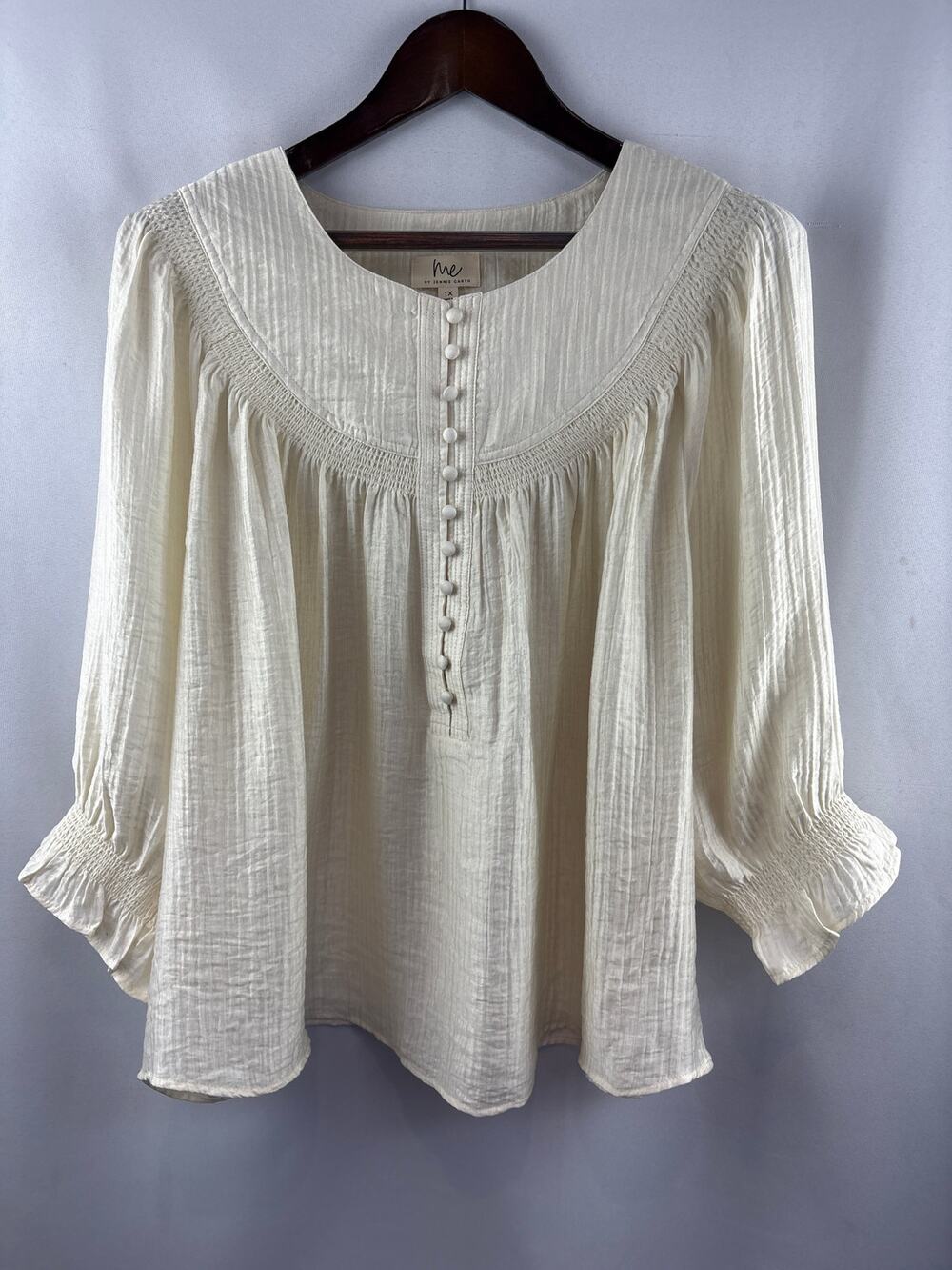 Women’s Me by Jennie Garth Size 1X Cream Half Sleeve Blouse